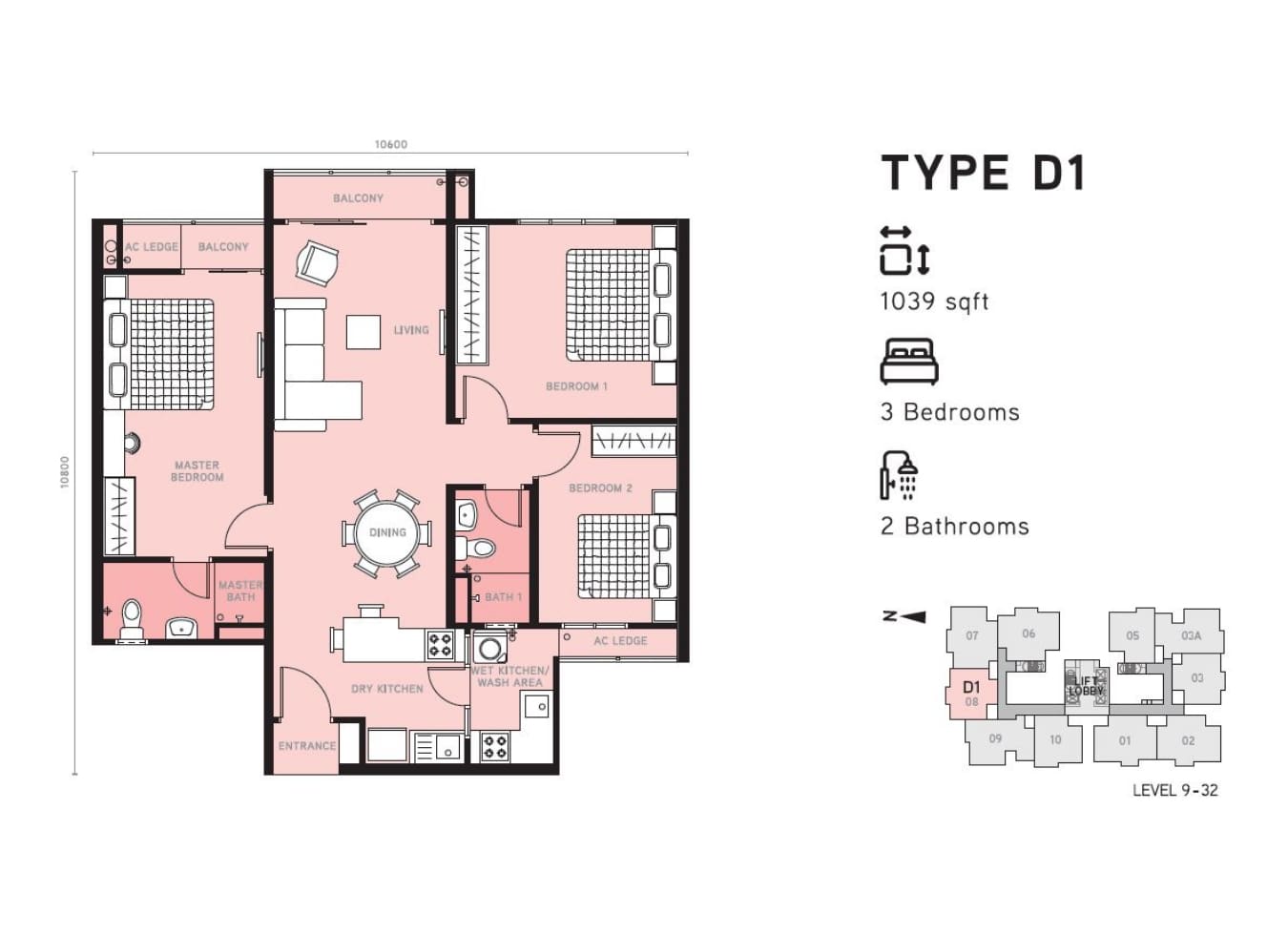 Berlian 2 Type C floor plan in Setapak, Kuala Lumpur