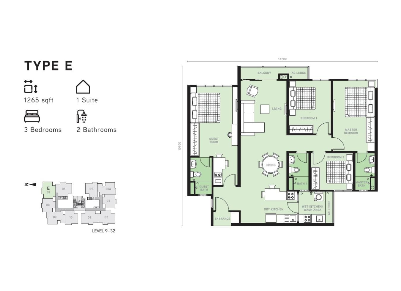 Berlian 2 Type D floor plan in Setapak, Kuala Lumpur