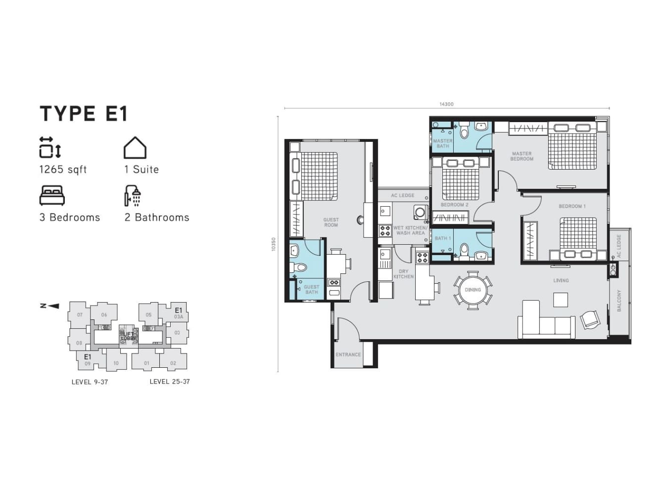 Berlian 2 Type E floor plan in Setapak, Kuala Lumpur